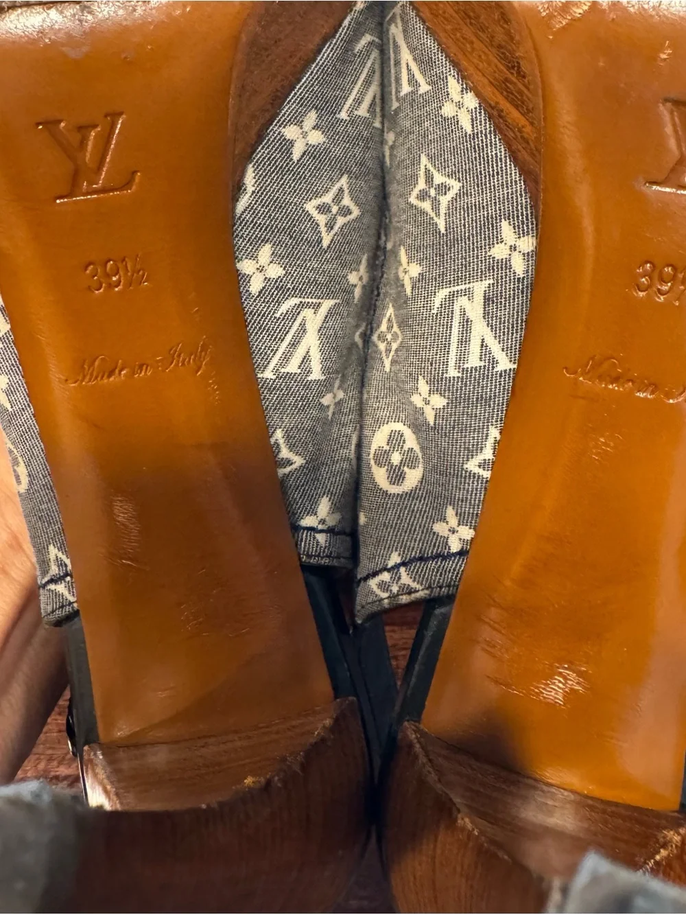 Louis Vuitton Gray Monogram Peep-Toe Slingback Heels - Picture 6 of 7